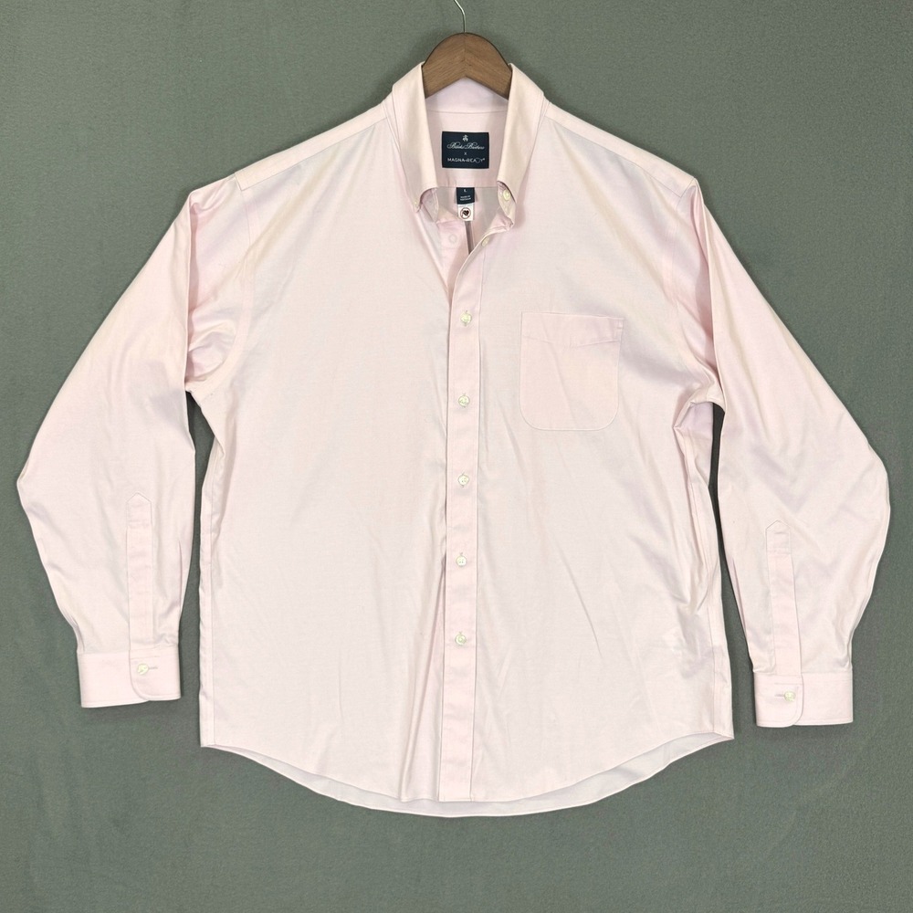 Brooks Brothers MagnaReady Dress Shirt Men L Pink Magnetic Luxury Office